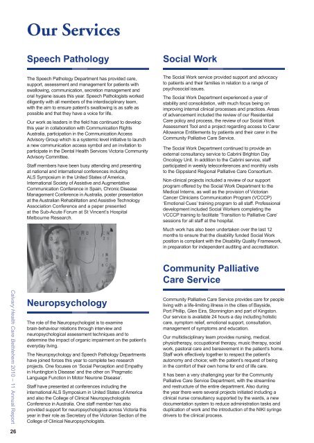 Annual Report 2011 - Calvary Health Care Bethlehem
