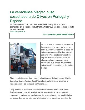 La venadense Maqtec puso cosechadora de Olivos en Portugal y ...