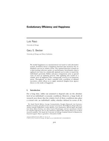 Evolutionary Efficiency and Happiness Luis Rayo Gary S. Becker