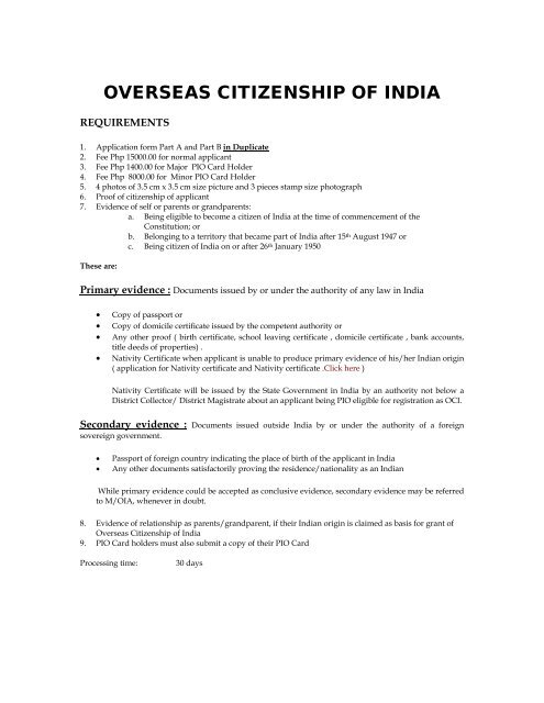 Overseas Citizenship of India (OCI) Card Form