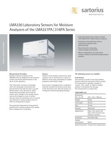 LMA330 Laboratory Sensors for Moisture Analyzers ... - Sartorius AG