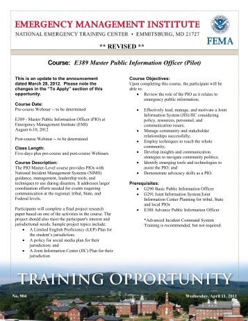 E389 Master Public Information Officer - Emergency Management ...