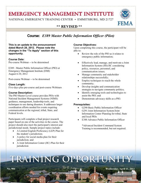 E389 Master Public Information Officer - Emergency Management ...