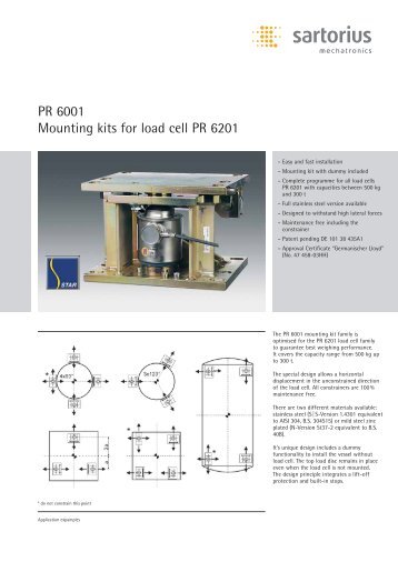 PR 6001 Mounting kits for load cell PR 6201 - Sartorius