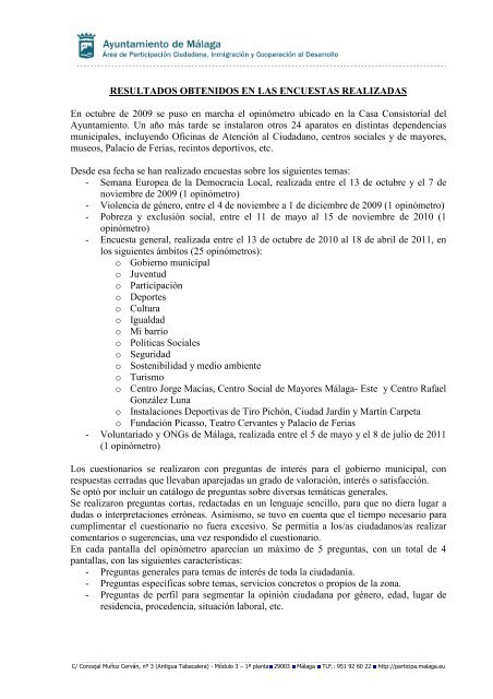 Resultados obtenidos en las Encuestas, en el periodo - Área de ...