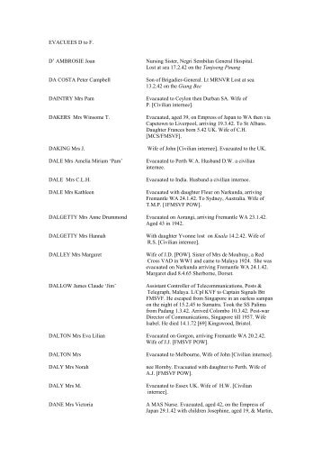 EVACUEES D to F - Malayan Volunteers Group