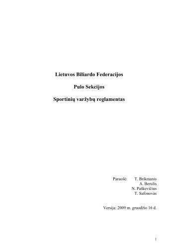 Lietuvos Biliardo Federacijos Pulo Sekcijos Sportinių varžybų ...