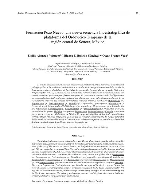 Formación Pozo Nuevo Revista Mexicana de Ciencias Geológicas