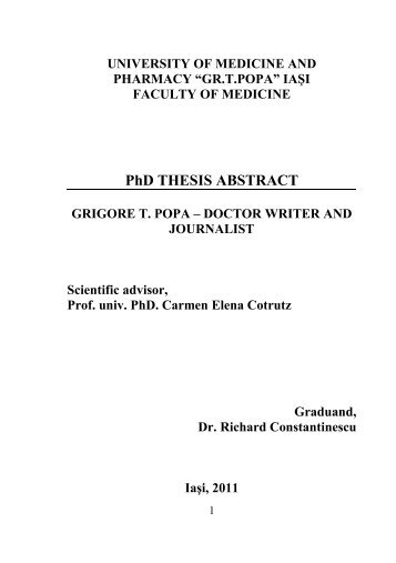 PhD THESIS ABSTRACT - Gr.T. Popa