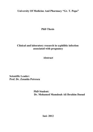 PhD Thesis Clinical and laboratory research in syphilitic ... - Gr.T. Popa