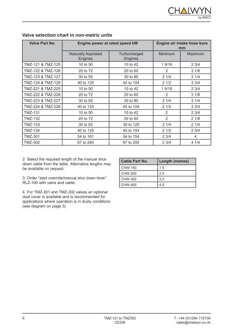 Bendix Valve Chart