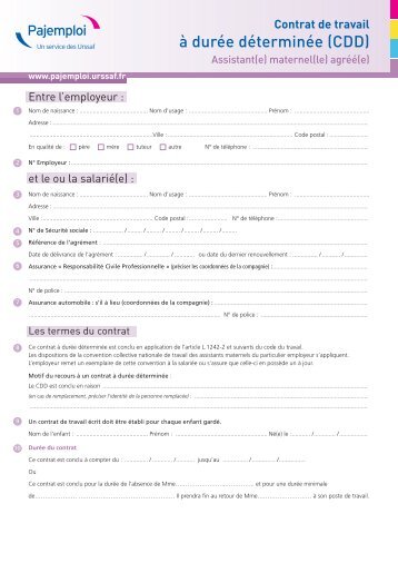 contrat de travail à durée déterminée - Pajemploi - Urssaf