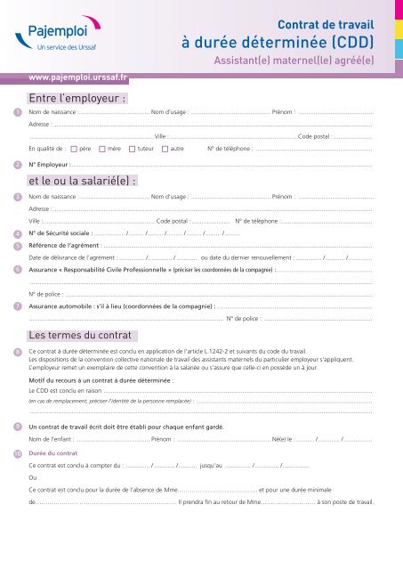 contrat de travail à durée déterminée - Pajemploi - Urssaf