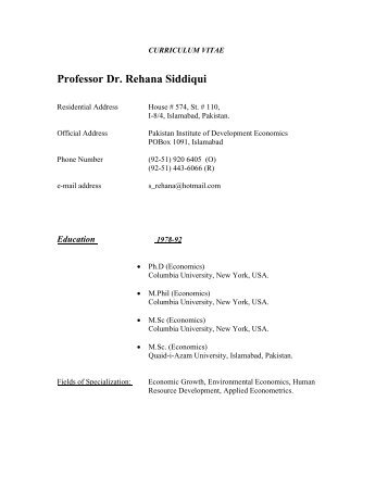 Professor Dr. Rehana Siddiqui - Pakistan Institute of Development ...