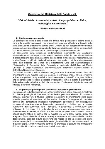 Sintesi Quaderno n. 7 - Odontoiatria di comunità - Quaderni del ...