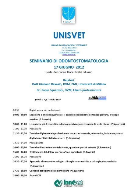 seminario di odontostomatologia 17 giugno 2012 - Unisvet