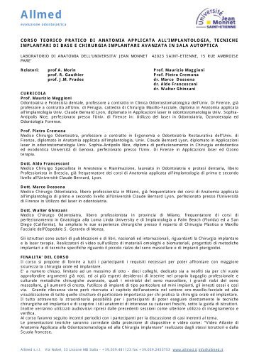 CORSO TEORICO PRATICO DI ANATOMIA APPLICATA ... - Allmed srl