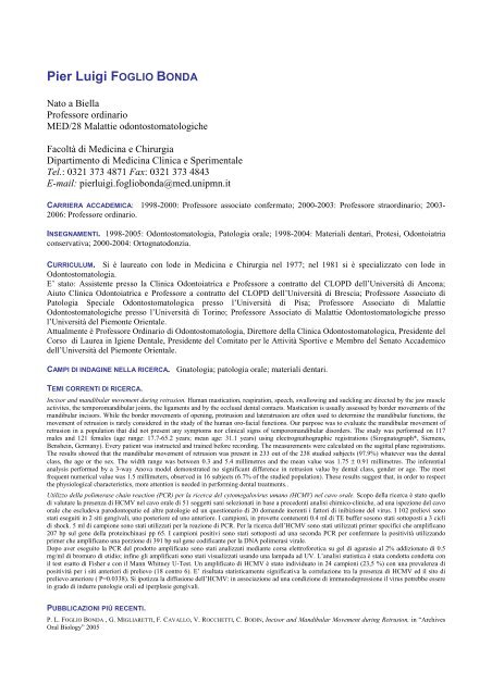 Foglio Bonda Pier Luigi.pdf - Università del Piemonte Orientale