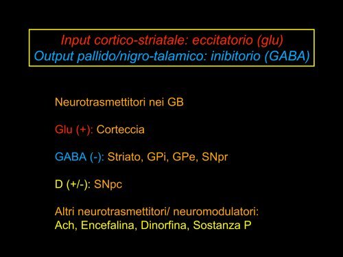 Funzioni motorie (e cognitive) dei gangli della base.