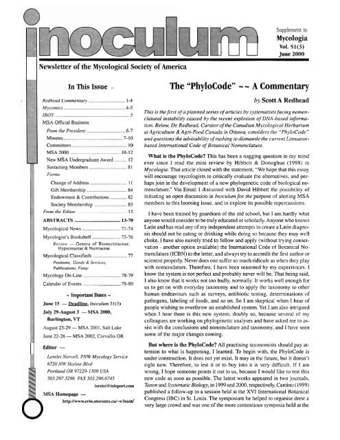 The "PhyloCode" - - A Commentary - Mycological Society of America