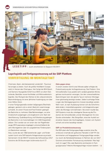 Lagerlogistik und Fertigungssteuerung auf der SAP-Plattform