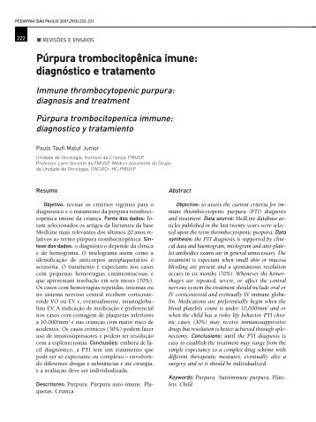 Púrpura trombocitopênica imune: diagnóstico e tratamento