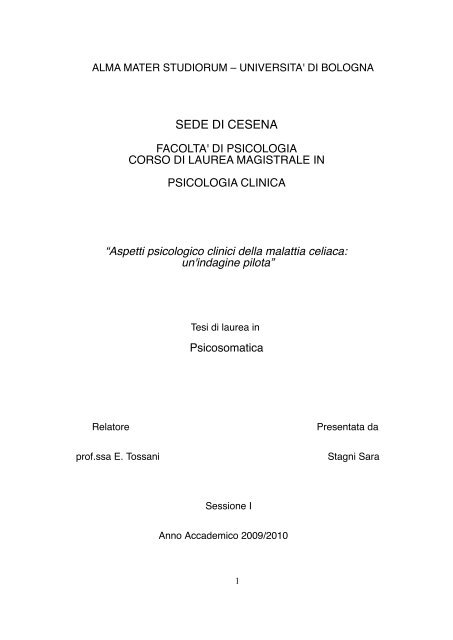 Aspetti psicologico-clinici della malattia celiaca: un ... - Sara Stagni