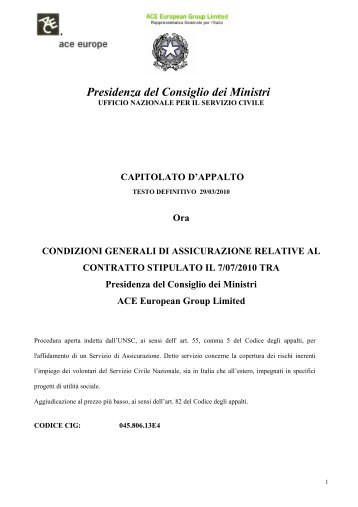 Contratto Assicurazione ACE UNSC (.pdf) - Servizio Civile Nazionale