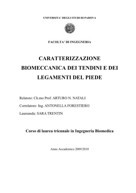 caratterizzazione biomeccanica dei tendini e dei legamenti del piede