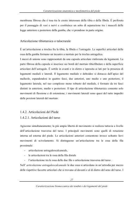 caratterizzazione biomeccanica dei tendini e dei legamenti del piede