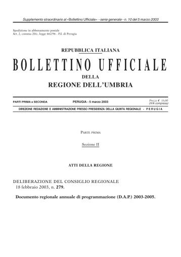 Il Documento annuale di programmazione 2003 ... - Regione Umbria