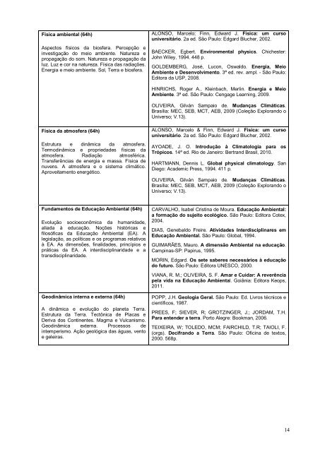 Projeto Pedagógico do Curso de Ciências Ambientais - IESA - UFG