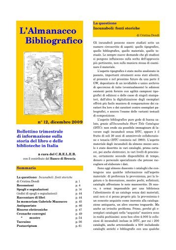 L'Almanacco Bibliografico - Centri di Ricerca - Università Cattolica ...