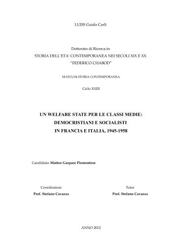 UN WELFARE STATE PER LE CLASSI MEDIE: DEMOCRISTIANI E ...