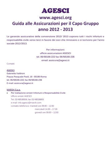Guida alle Assicurazioni per il Capo gruppo 2012-2013 - Agesci