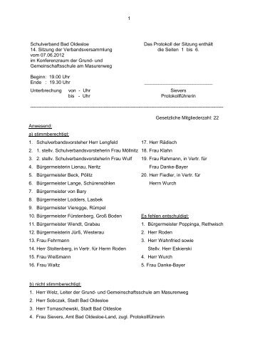 Protokoll SV Bad Oldesloe vom 07.06.2012 - Amt Bad Oldesloe-Land