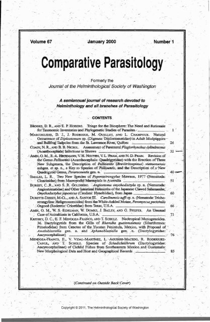 Comparative Parasitology 67(1) 2000 - Peru State College