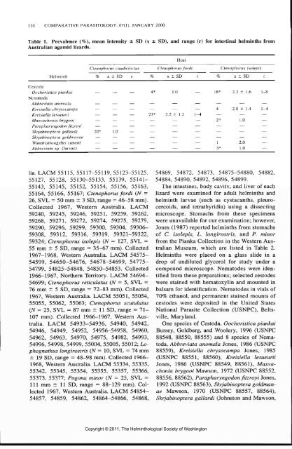 Comparative Parasitology 67(1) 2000 - Peru State College