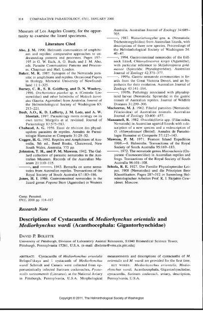 Comparative Parasitology 67(1) 2000 - Peru State College