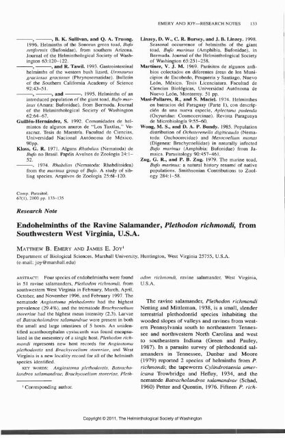 Comparative Parasitology 67(1) 2000 - Peru State College