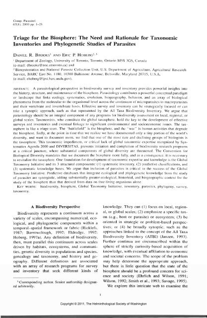 Comparative Parasitology 67(1) 2000 - Peru State College