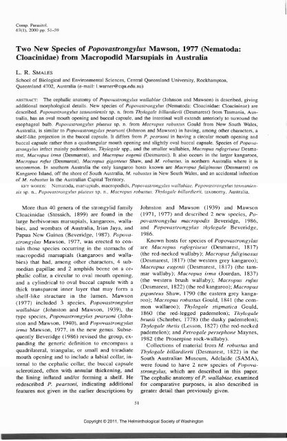 Comparative Parasitology 67(1) 2000 - Peru State College