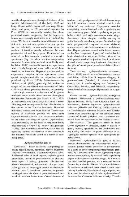 Comparative Parasitology 67(1) 2000 - Peru State College