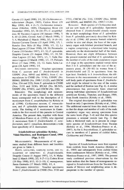 Comparative Parasitology 67(1) 2000 - Peru State College