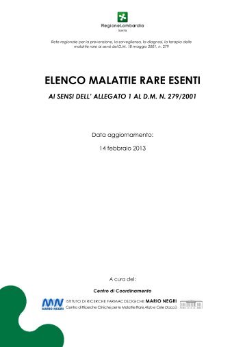 ELENCO MALATTIE RARE ESENTI - ASL Lodi