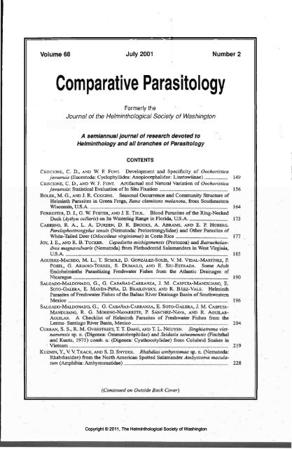 Comparative Parasitology 68(2) 2001 - Peru State College