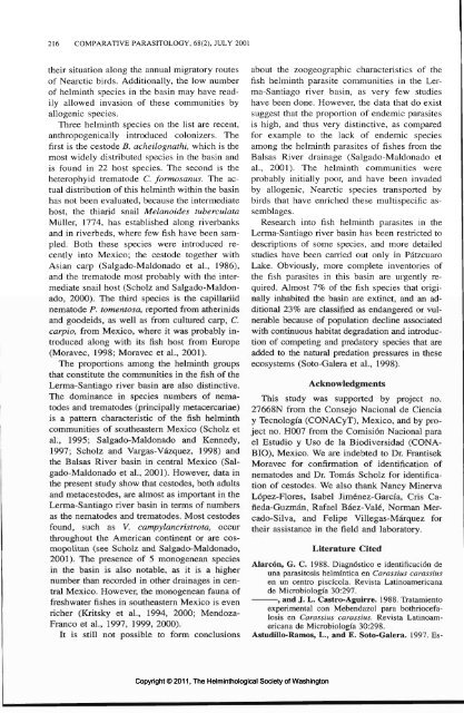 Comparative Parasitology 68(2) 2001 - Peru State College