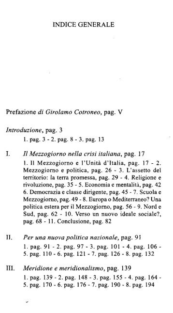 INDICE GENERALE Prefazione di Girolamo Cotroneo, pag. V ...