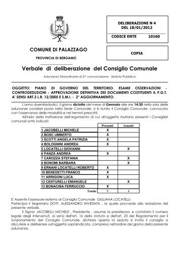 delibera 4-2012 - Comune di Palazzago