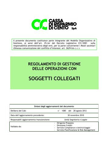 Regolamento di gestione delle operazioni con soggetti collegati